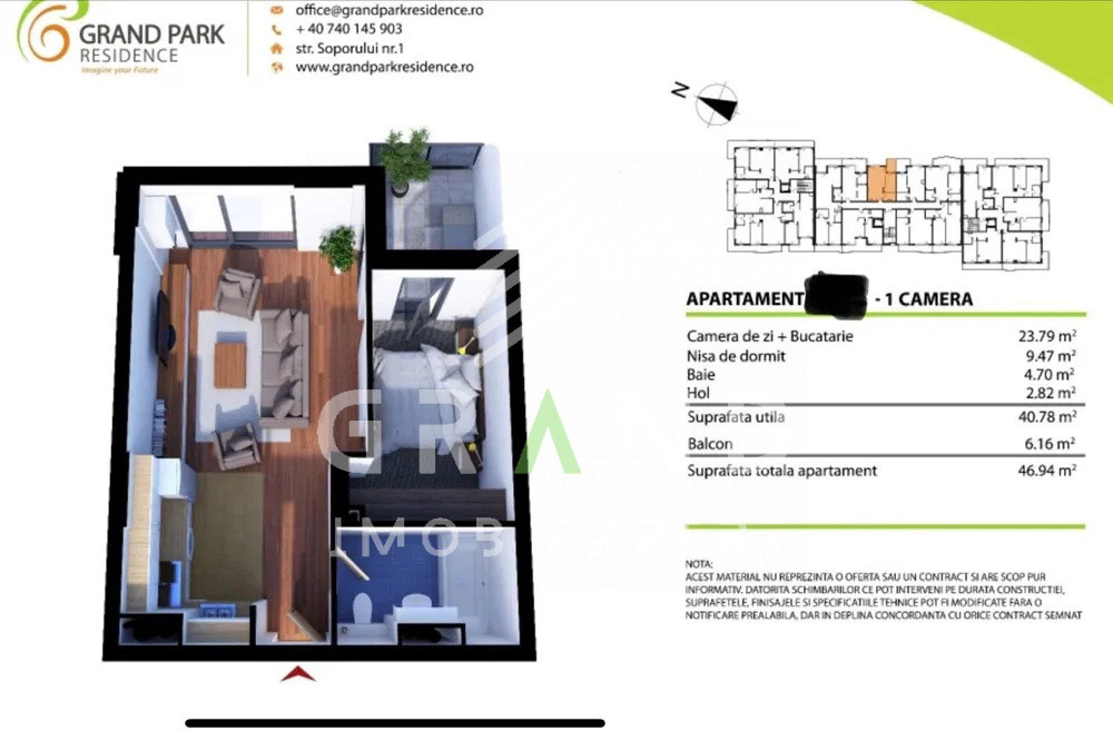Apartament 2 camere bloc nou, Grand Park, aproape de Iulius Mall - fara parcare