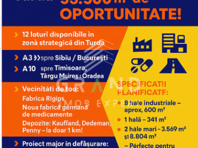 Oportunitate investițională: 12 loturi industriale în Turda, locație strategică