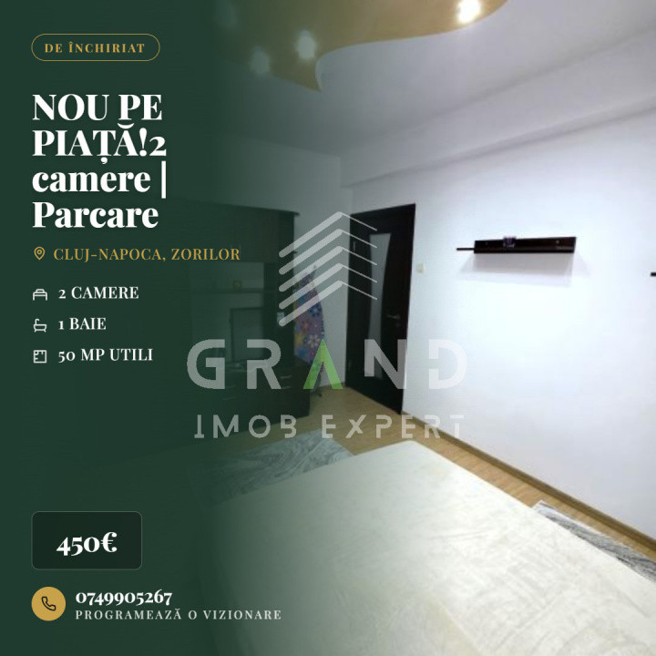 NOU PE PIAȚĂ!2 camere | Parcare inclusă | Zorilor–Europa | Str.Mircea Eliade