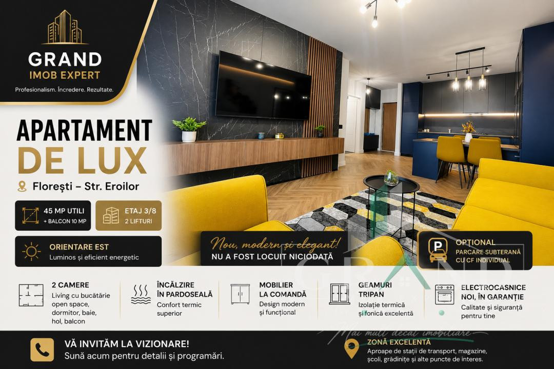 Apartament de Lux |  2 Camere |  Balcon | Parcare | Floresti/Eroilor