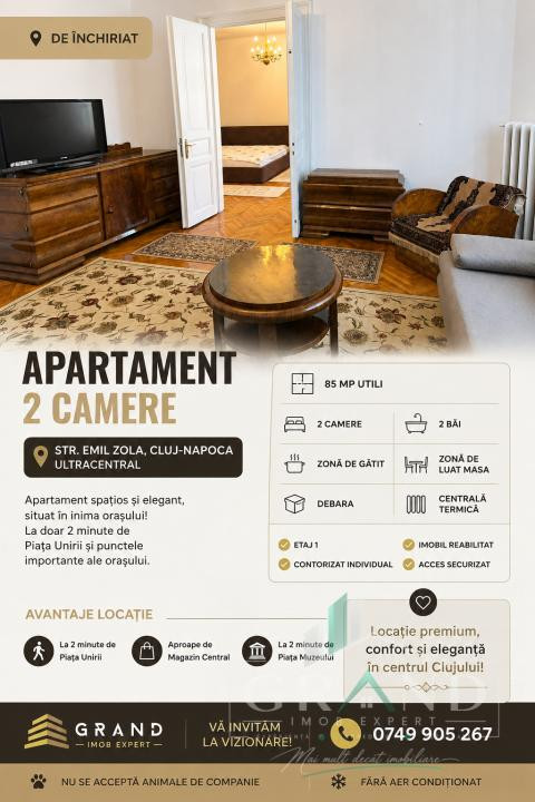 Apartament Ultracentral | 2 Camere | 85 mp | Etaj 1 – Emil Zola