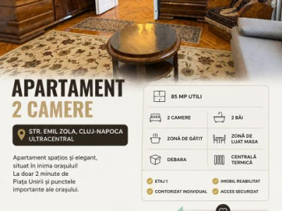 Apartament Ultracentral | 2 Camere | 85 mp | Etaj 1 – Emil Zola