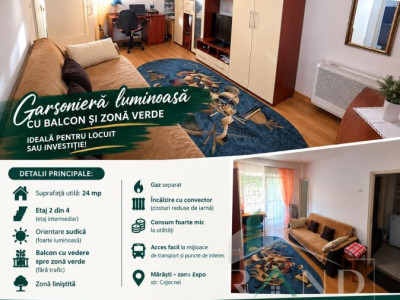 Garsoniera de Vanzare | 24 MP | Etaj 2 | Orientare Sudica | Marasti
